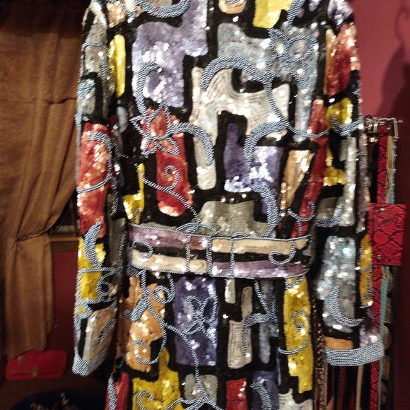 LinZas California Vintage Art Deco Sequined Coat L - Picture 10 of 12